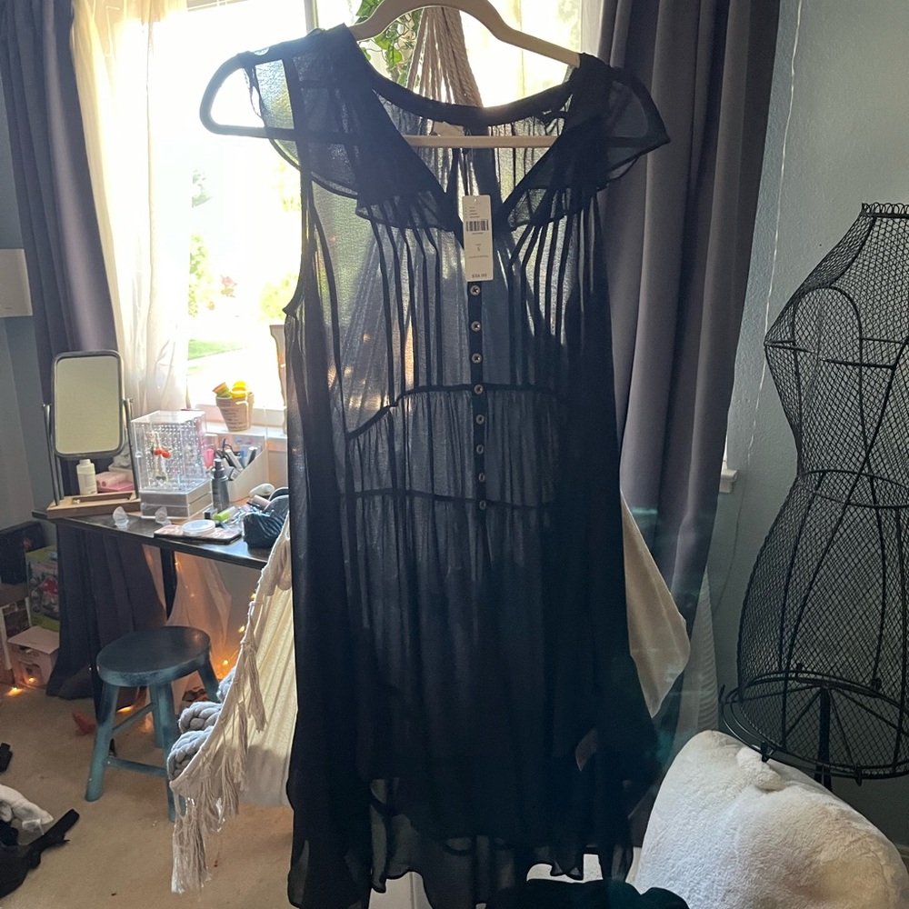 Cute Sheer Black Anthropologie Dress With Buttons